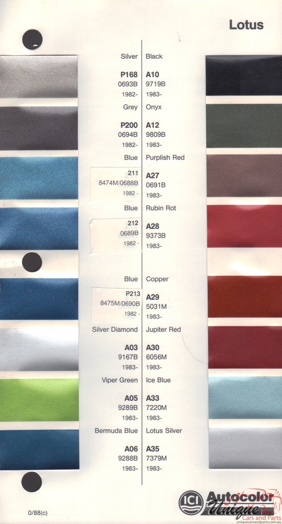 1982-1989 Lotus Paint Charts Autocolor